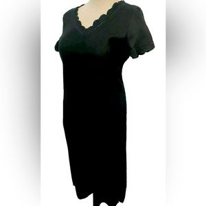 Classic Black Scallop V-Neck Women’s Dress 100% Cotton